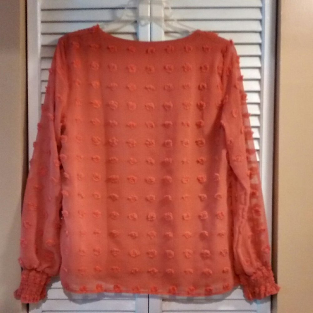 NWT Blooming Jelly Orange Chic Puff Sleeves Dotted Layered Blouse, Size M - Picture 2 of 12